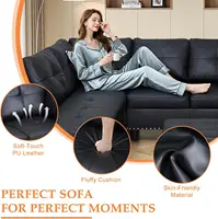 Sectional Sofa Couch, Modern 4-Seaters Living Room Furniture Sets with Chaise Lounge, Ottoman & 2 Pillows | L Shape Couch 3