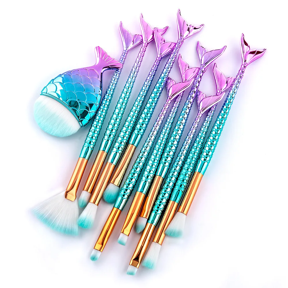 

High Quality 11 Pcs Mermaid Soft Makeup Brushes Set For Cosmetics Foundation Blush Powder Eyeshadow Makeup Brush Beauty Tool