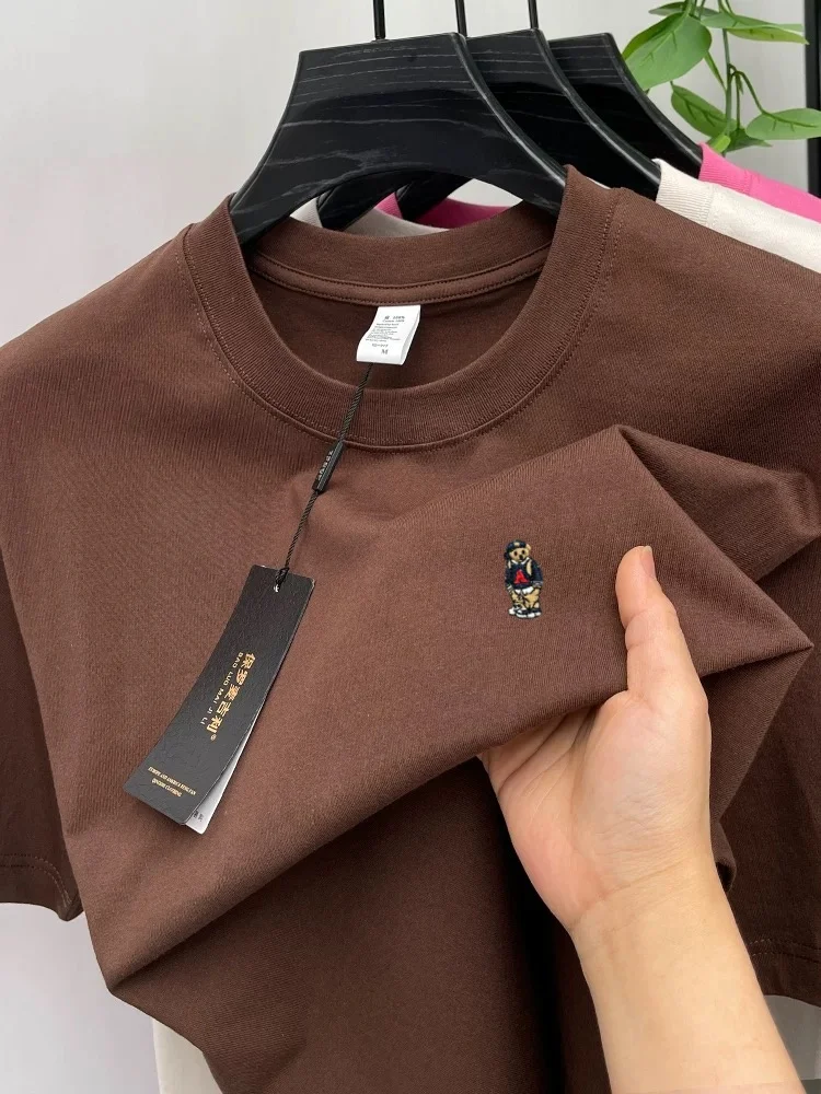 High-End-T-Shirt für Herren aus 100 % Baumwolle mit kurzen Ärmeln Luxusmarke Cartoon-Bär-Stickerei koreanischer Stil Jugend lässig Rundhalsausschnitt neues Oberteil – Detail 19