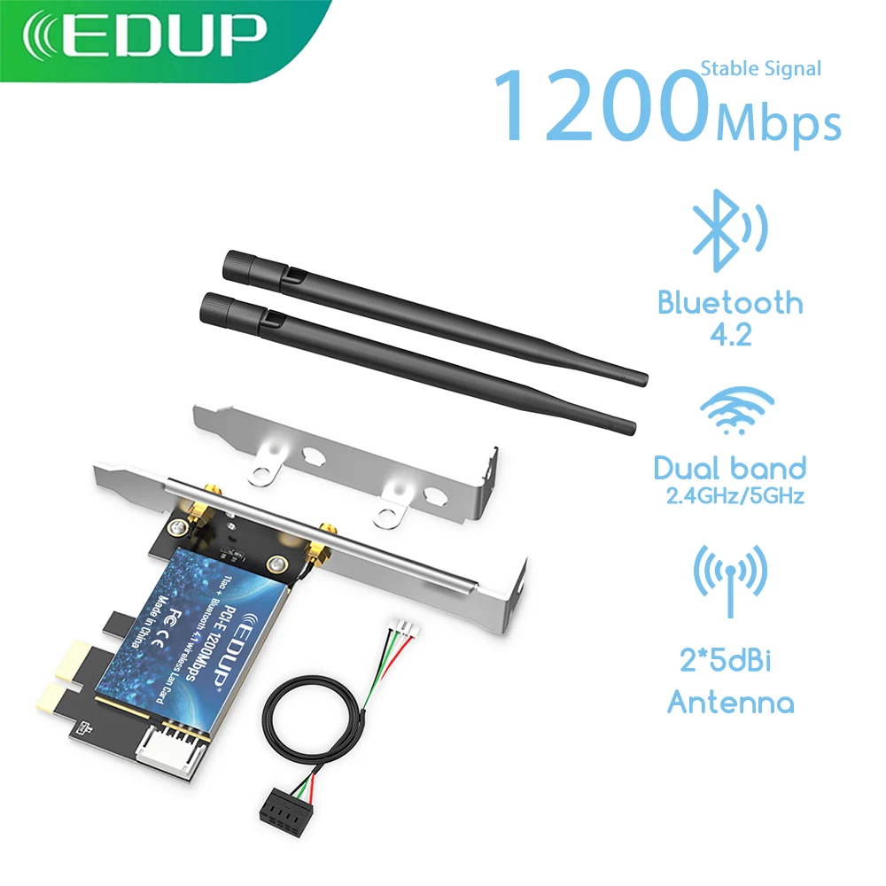 PCI-E WiFi Card Dual Band 1200Mbps Wireless-AC Network Bluetooth 4.0 PC  Adapter