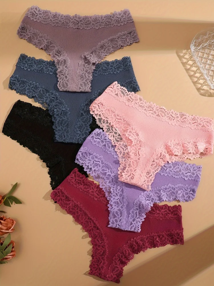 3 Teile/satz Frauen Baumwolle Höschen Floral Spitze Brasilianische Höschen Sexy Low Taille Dessous Weibliche Weiche Unterwäsche Solide T-Zurück Bikini – Detail 13