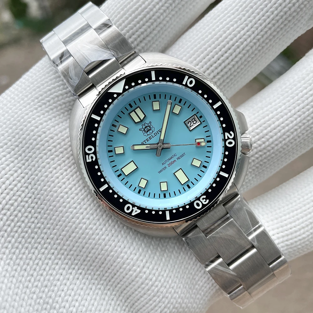 

SD1970B STEELDIVE Brand 44MM Case Turquoise Dial Black Ceramic Bezel 200M Waterproof NH35 Mens Automatic Dive Watches