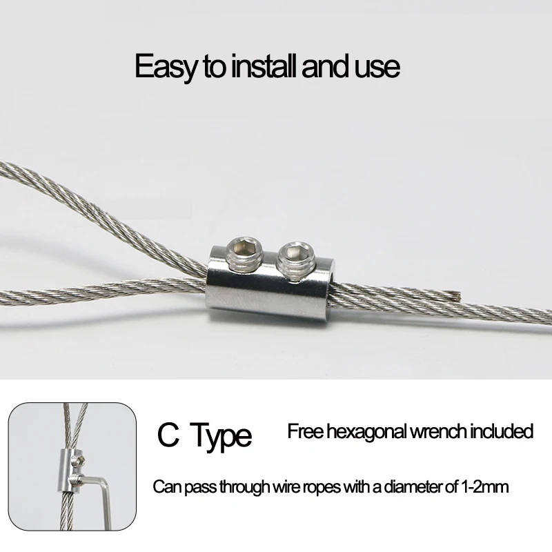 Description Picture 6 of itemFit 1~4mm Wire Rope Self-locking Device Double Hole Locking DIY Lighting Hanging Lifting Cable Fasteners Clip Adjustable Buckle