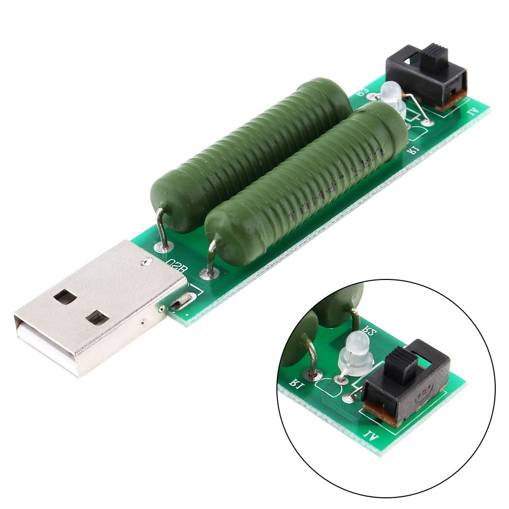 

Green Portable Mini USB Discharge Interface Load Resistor with 2A / 1A Switch