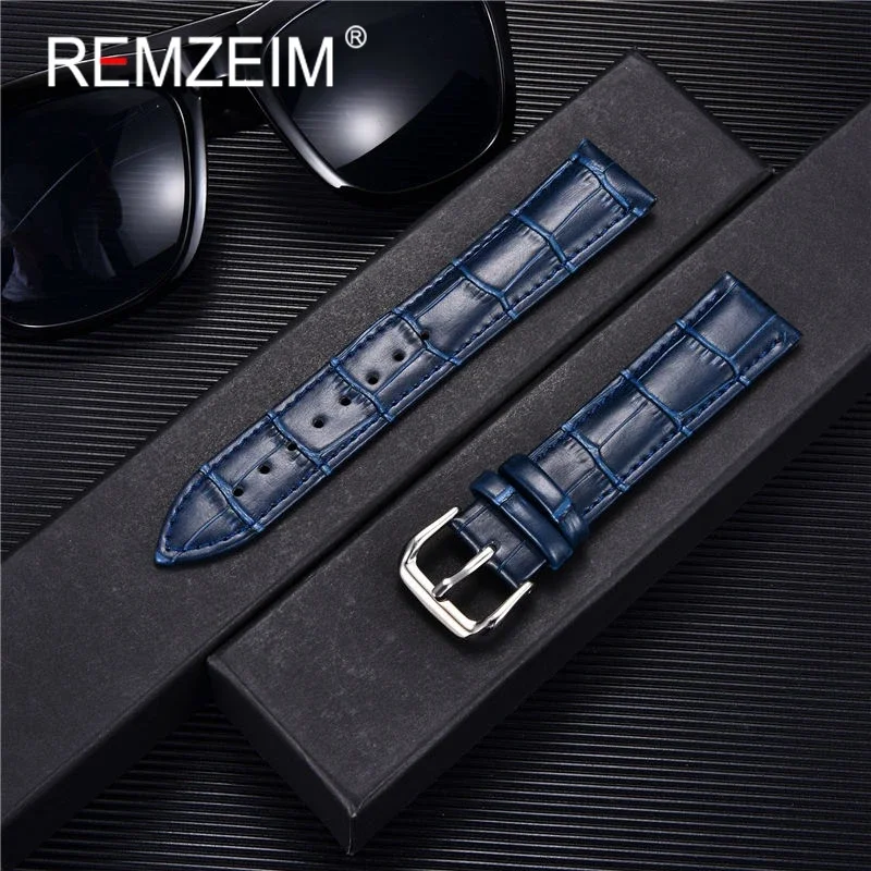 Premium Genuine Leather Watch Band Strap with Steel Pin Buckle and Tool Included