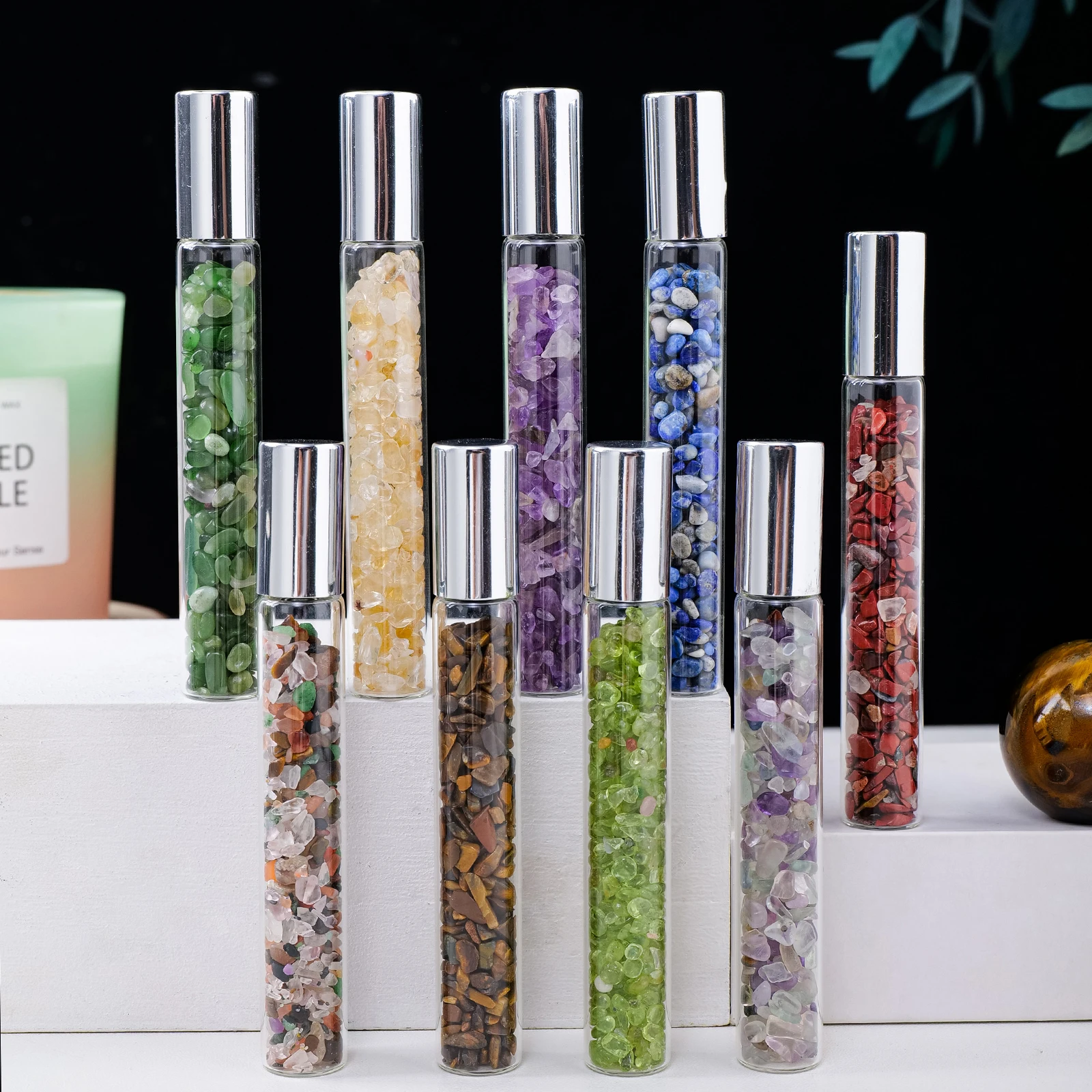 1pc Natürliche Kristall Zerkleinert Stein Parfüm Flasche Reiki Healing Ätherisches Öl Abgabe Flasche Geschenk Für Frauen – Detail 1