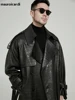 Mauroicardi Spring Autumn Long Black Crocodile Print Pu Leather Trench Coat Men Belt Double Breaste Runway European Fashion 2023 6