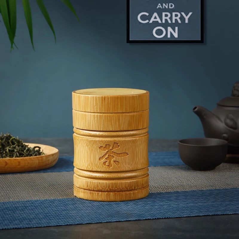 Handmade Bamboo Tea Storage Box Chinese Carved Tea Canister Lid Seal Kitchen Storage Jars Food Nuts Spice Box Case Organizer