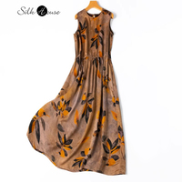 Washed 100% Natural Mulberry Silk HuaLuo Jacquard Satin Fragrant Cloud Gauze Sleeveless Loose A-line Printed Women's Vest Dress