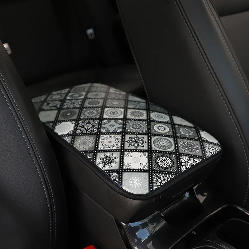 Car Armrest Cover Mat Universal Leather Ethnic Style Print Waterproof Non-slip Storage Box Pad Auto Styling Interior Accessories center console armrest car armrest box armrest box car armrest cover center console cover armrest pad car armrest mat