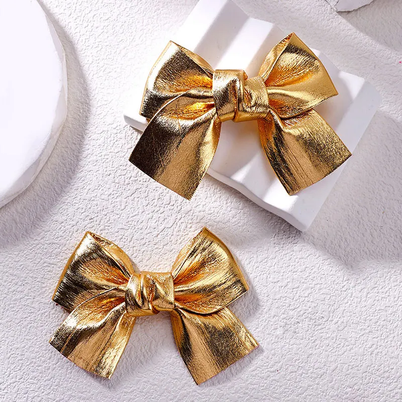 2Pcs Vintage Gold Sparkle Bow Hair Clips For Girls Cute Children Hairpins Handmade Barrettes Headwear Kids Hair Accessories