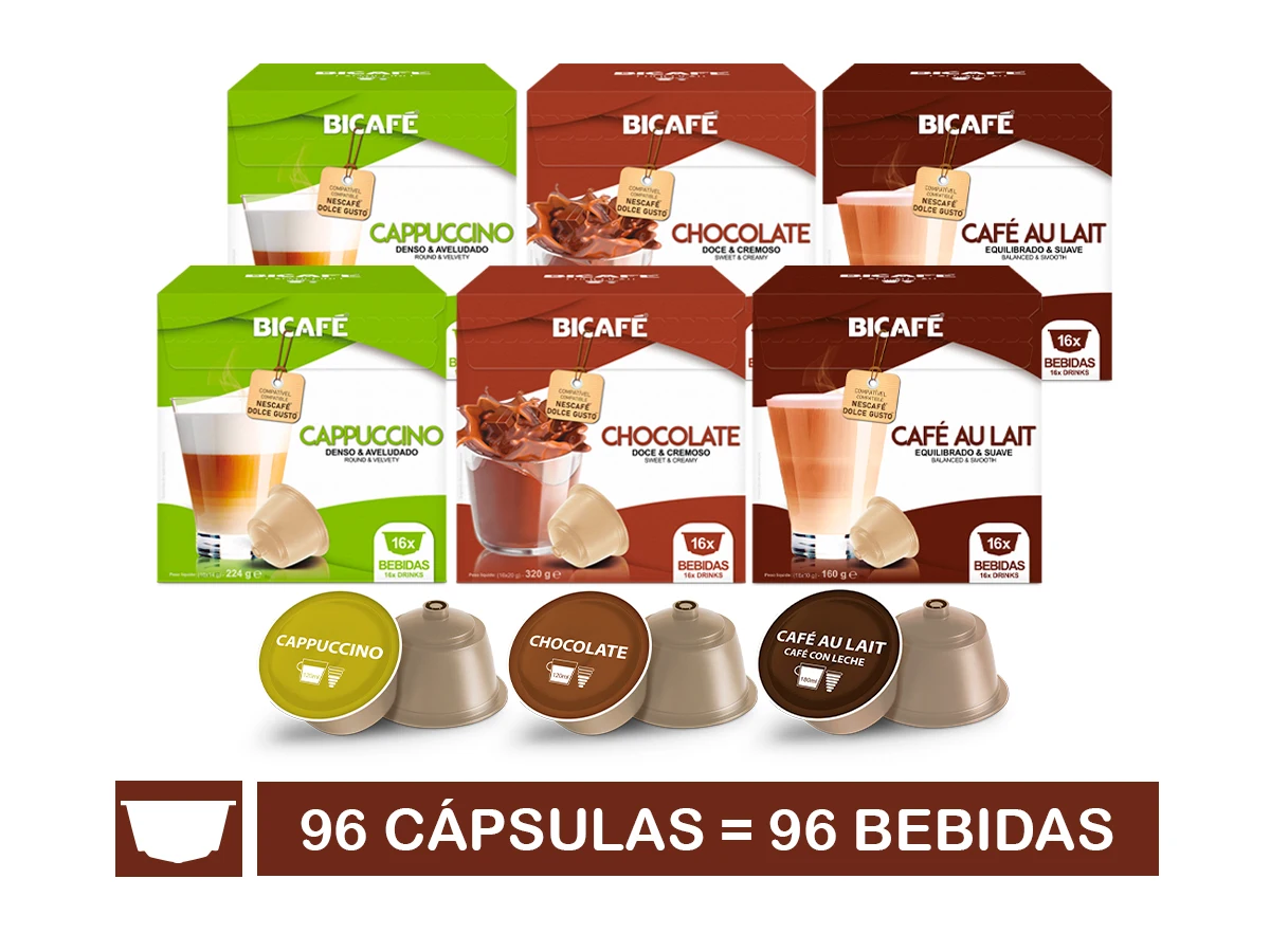 Kit 96 Cápsulas Lácteos Bicafé P/ Máquinas Dolce Gusto*