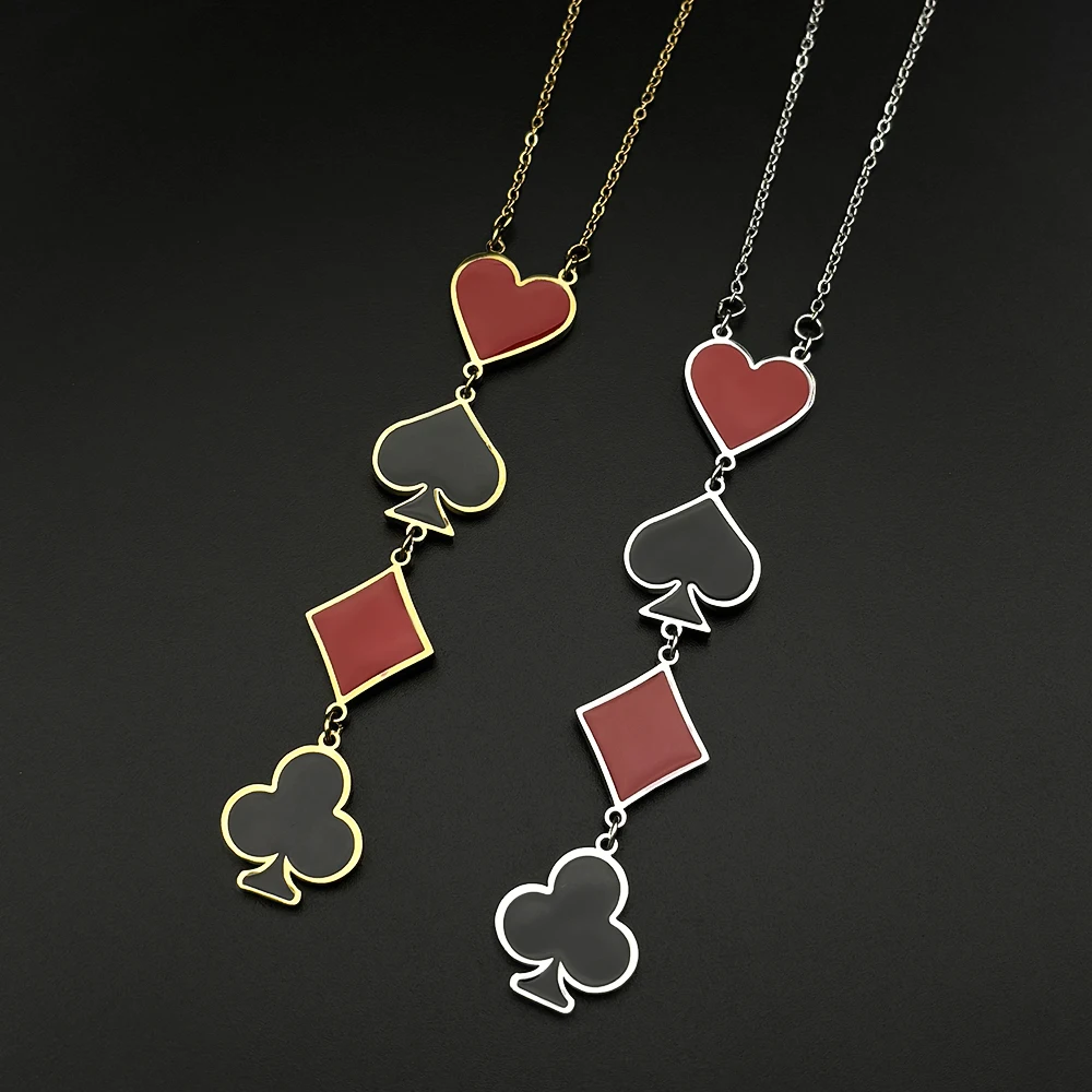 Pokerkarten-Halskette mit Sprossen in Form von Pik, Herzen, Karo und Ruiten für Damen und Herren aus Edelstahl, Glücksbringer, Vintage, Hip-Hop, Streetwear, Party-Schmuck