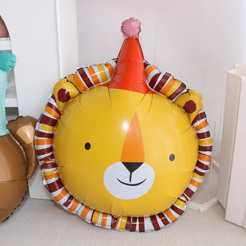Circus Hat Cartoon Animal Theme Balloon Bear Lion Aluminum Foil Balloon Monkey Tiger Happy Birthday Party Decoration 4pcs