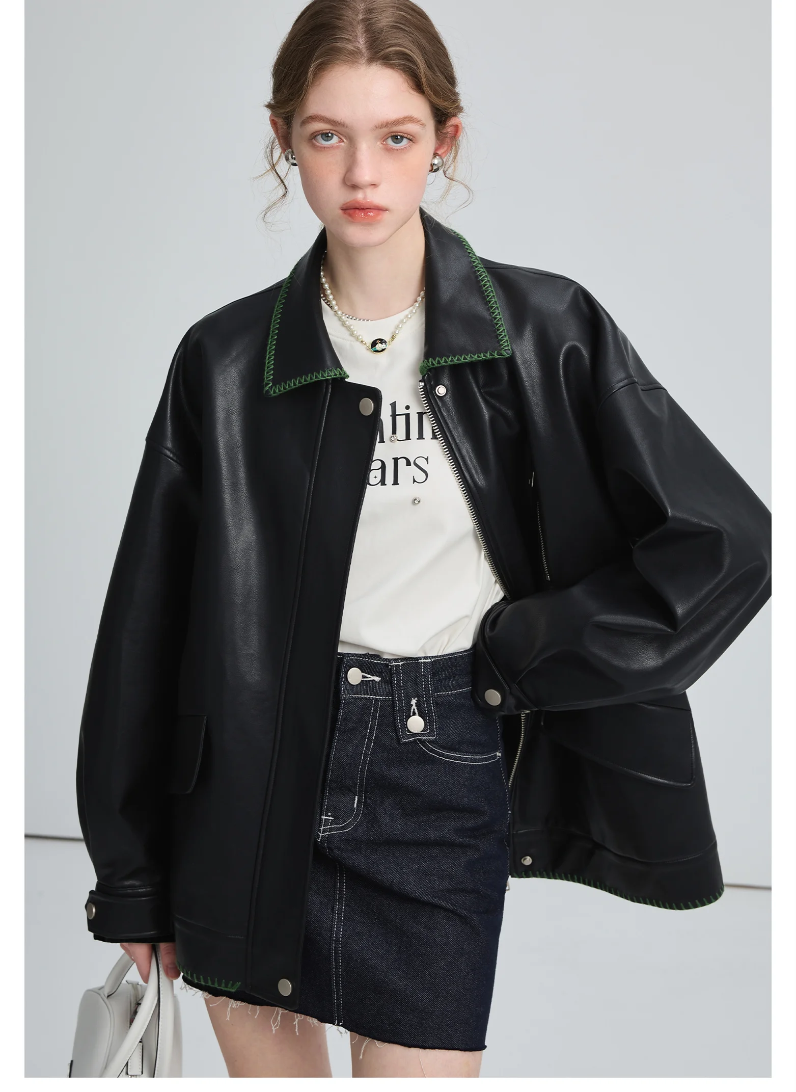 MOLAN Black Woman Leather Jacket Vintage Bomber Oversze Coat Fashion Zipper High Street Female PU Coat Outwear
