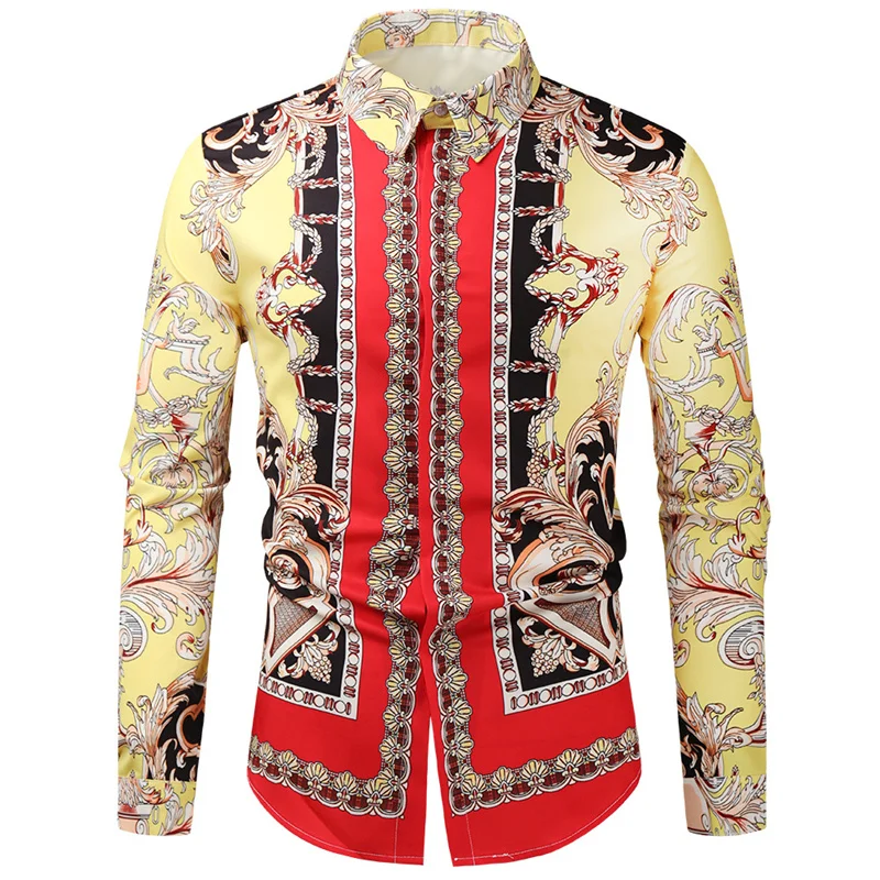 thumbnail image 1 of Camisa informal ajustada de estilo étnico distintivo nacional para hombre, blusas clásicas, camisas de manga larga con cuello vuelto, ropa de vestir, 1 of 4