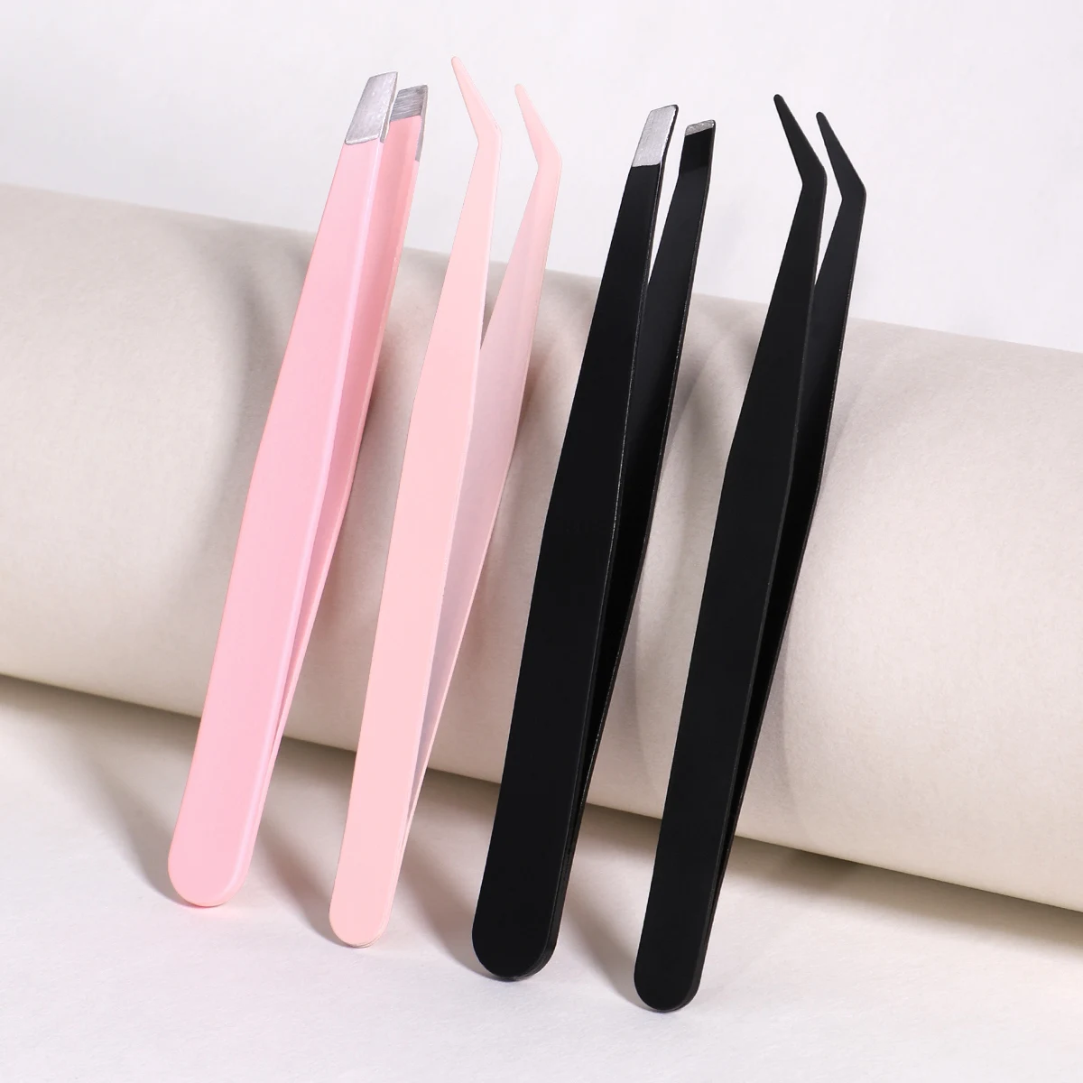 2 tweezers eyebrows plucking false eyelashes tweezers stainless steel precision tweezers curved tip black/pink beauty tools 6