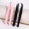 2 tweezers eyebrows plucking false eyelashes tweezers stainless steel precision tweezers curved tip black/pink beauty tools 6