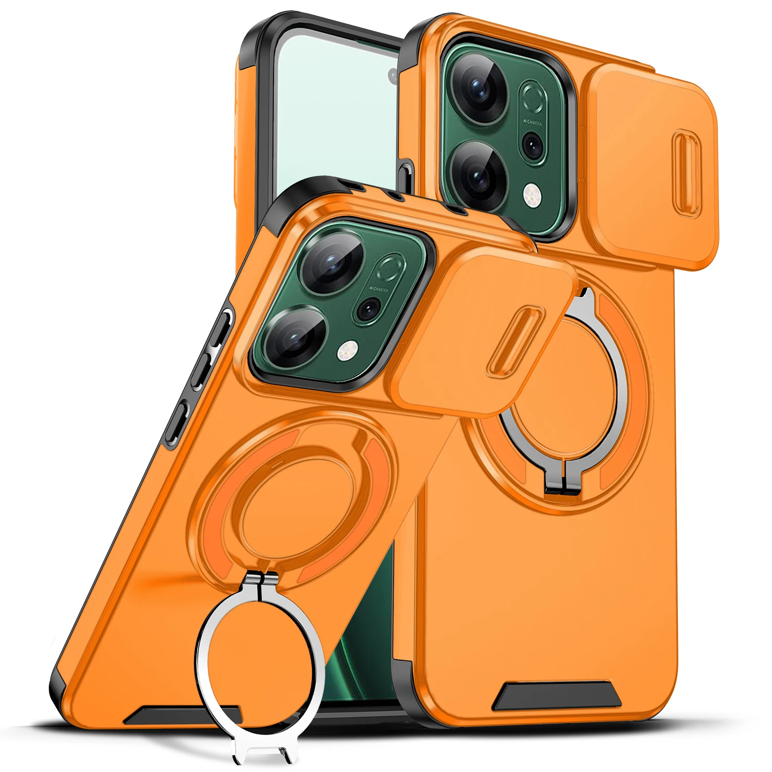 Magnetic Ring Armor Slide Camera Lens Case with Magsafe Wireless Charging Compatibility