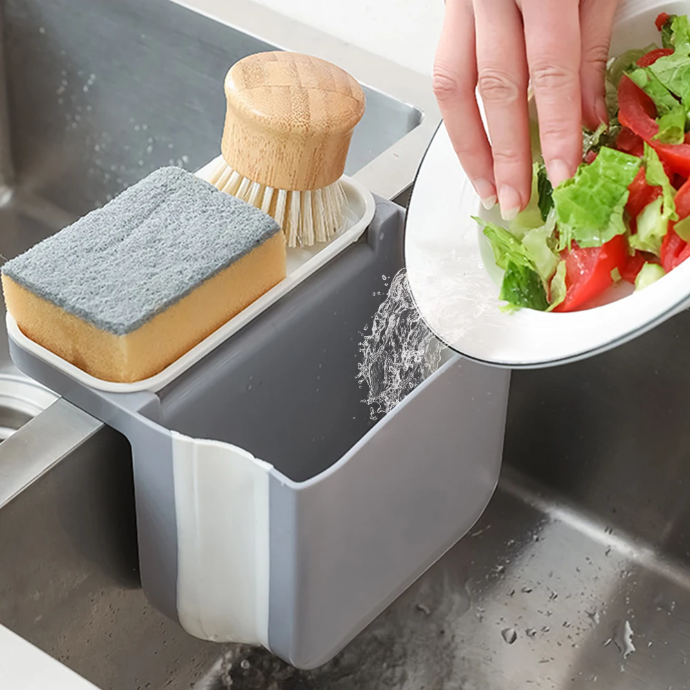 

2 in 1 Sink Drain Basket Folding Home Kitchen Storage Drain Filter Spong Holder Rack Collapsible Strainer Kitchen Storage Tool