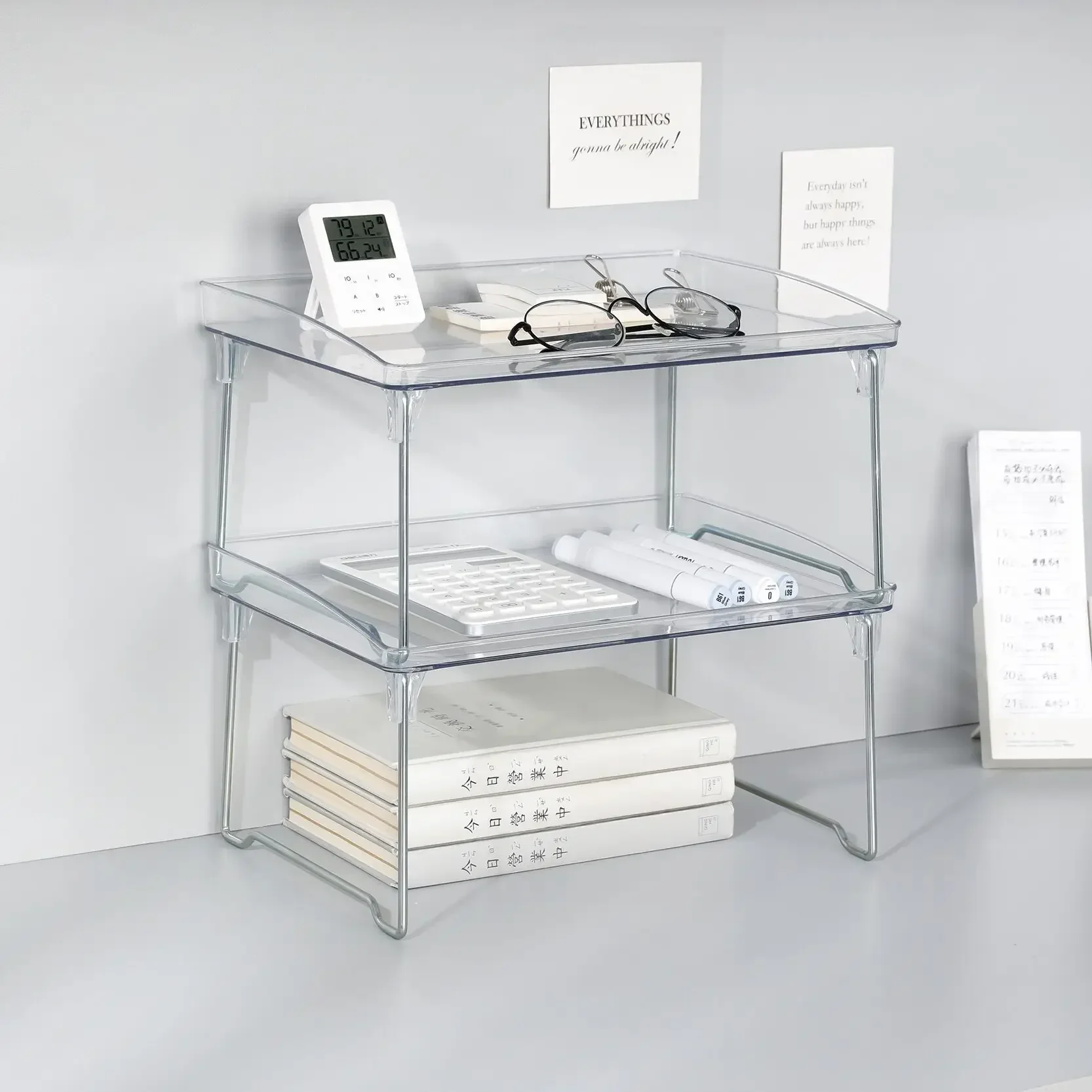 INS Foldable Transparent Desktop Storage Rack Office Cosmetics Makeup Storage Box Stationery Storage Rack Desk Organizer 3