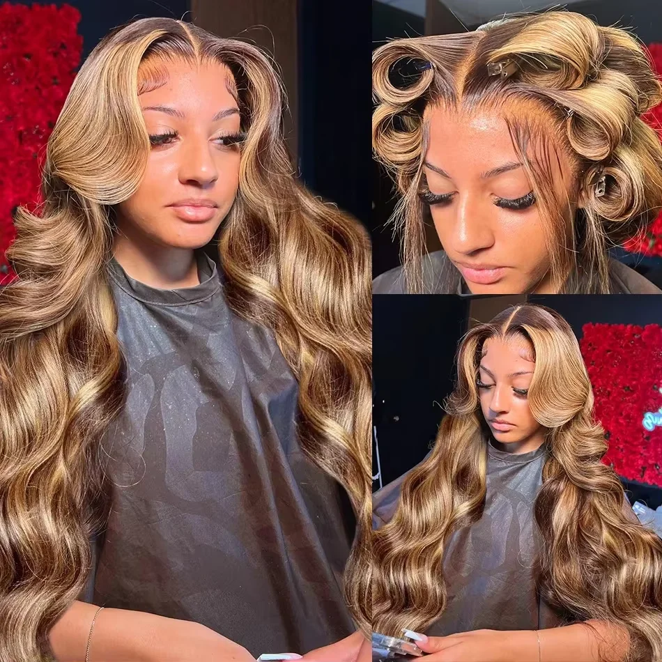Highlight Layered Cut Wig P4/27 Honey Blonde 13x6 13X4 Lace Front Human Hair Wigs 220 Density Body Wave Lace Front Wig For Women