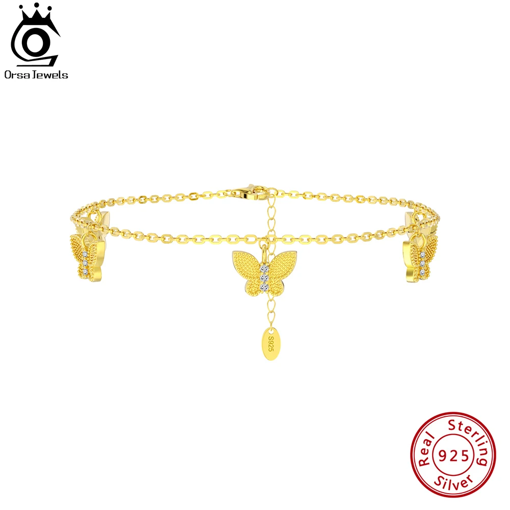 

ORSA JEWELS 14K Gold 925 Sterling Silver Butterfly Chain Anklets for Women Fashion Foot Bracelet Ankle Straps Jewelry SA60