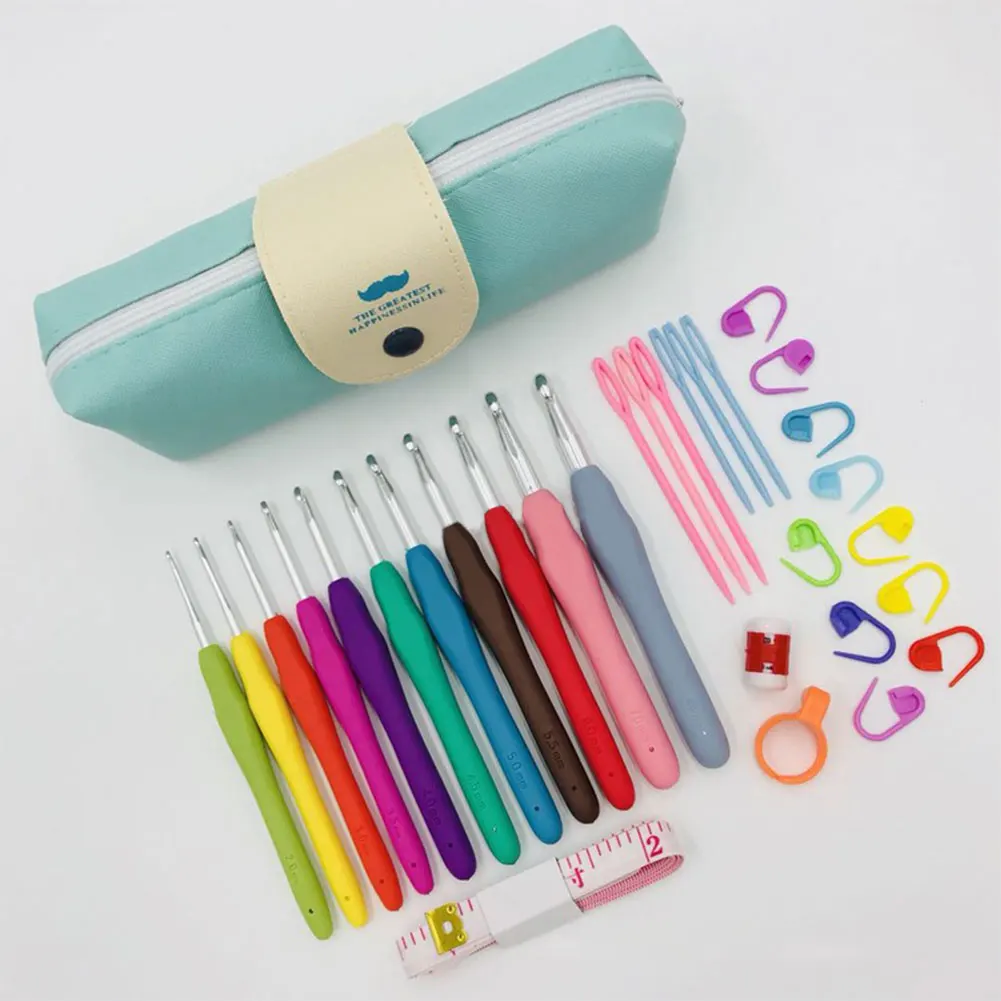 Description Picture 5 of itemColorful Soft Handle Knitting Needles Kit with Storage Bags Aluminum Needles Crochet Hooks Set Weaving Sewing Accessories Tools
