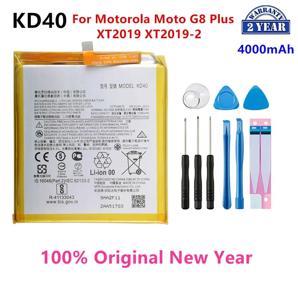 

100% Original KD40 4000mAh Battery For Motorola Moto G8 Plus XT2019 XT2019-2 Phone Batteries+Tools