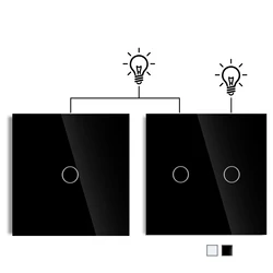 Sleek Dual Touch Wall Switch with Tempered Glass - EU Standard, Ideal (Type 3 - black)