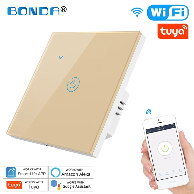 Tuya WiFi Smart Light Switch Eu Luxuray Glass Panel Touch Sensor Smart Life Wall Switch 220V Voice Work with Alexa Google Home 656 Gold 01