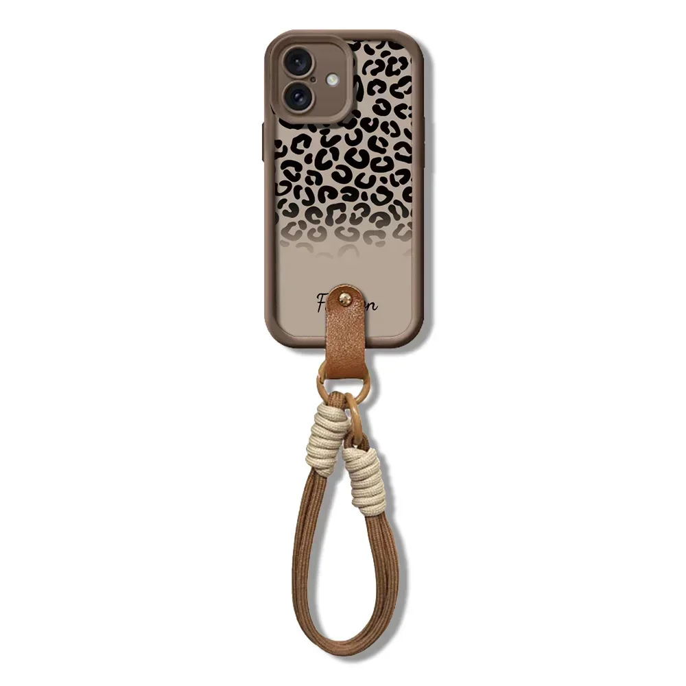 Leopard Print Wrist Chain Lanyard Phone Case with Soft TPU Cover