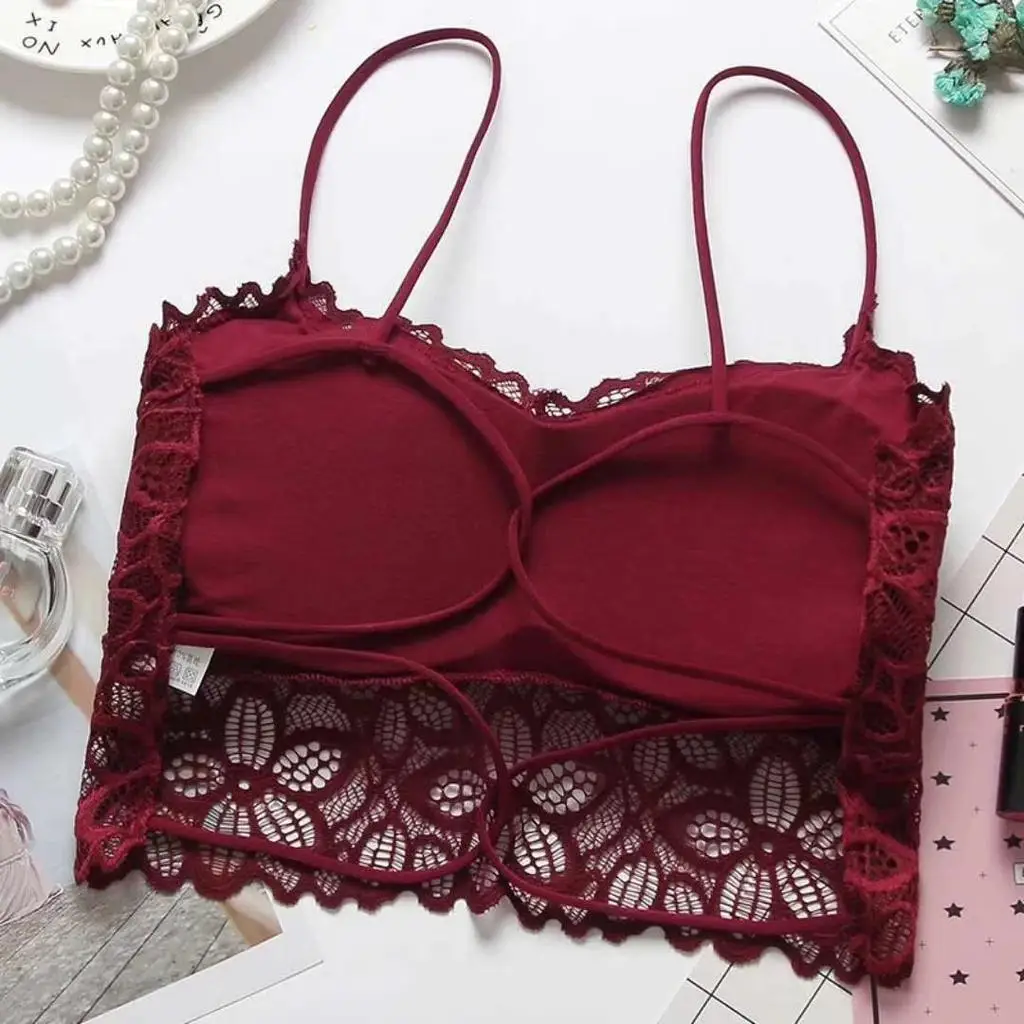 Women Push Up Wireless Sexy Lace Bra Crop Top Lady Solid Color