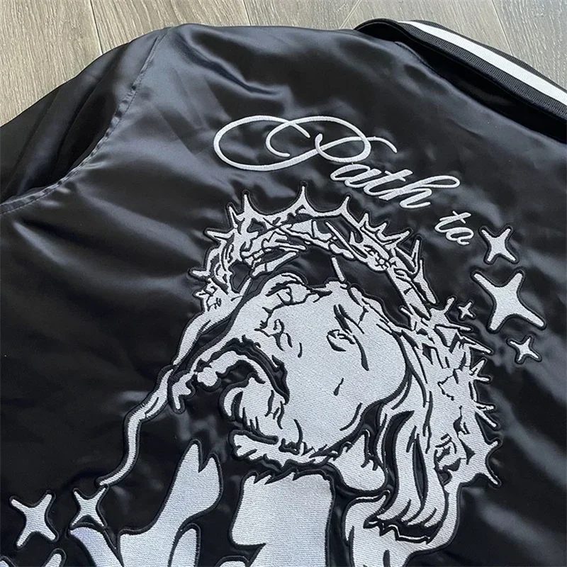 

2024ss Black Bomber Jacket Men Women 1:1 Best Quality Heavy Embroidery Logo HELLSTAR Oversized Jackets