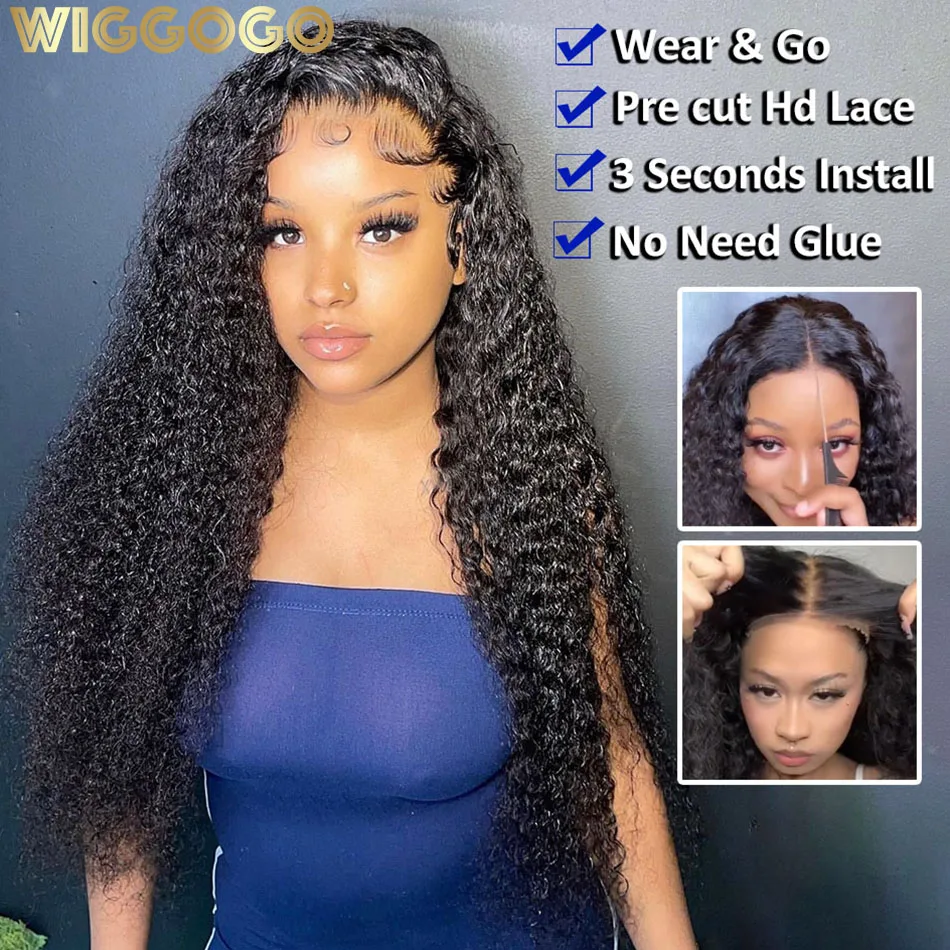 

Wiggogo 5X5 Glueless Human Hair Wig Ready To Wear Pre Cut Curly Glueless Wigs 5X5 Hd Lace Closure Wig Water Deep Wave Lace Wigs