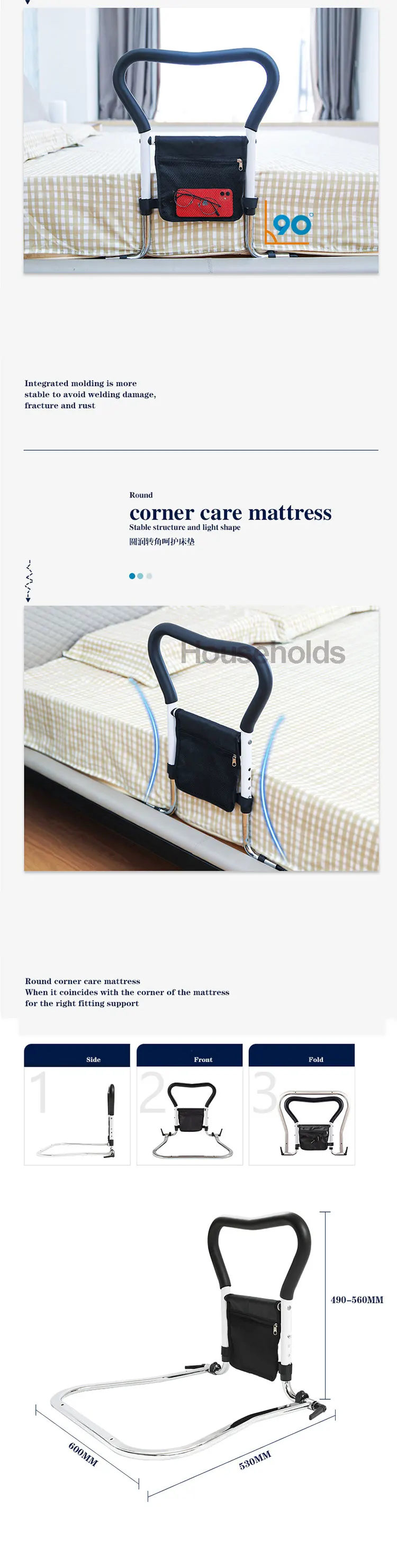 Description Picture 6 of itemHome Use Folding Safety Railing Bed Supplies Bed Safety Railing Organizer Night Railing forDisabled Elderly Bathroom Accessories