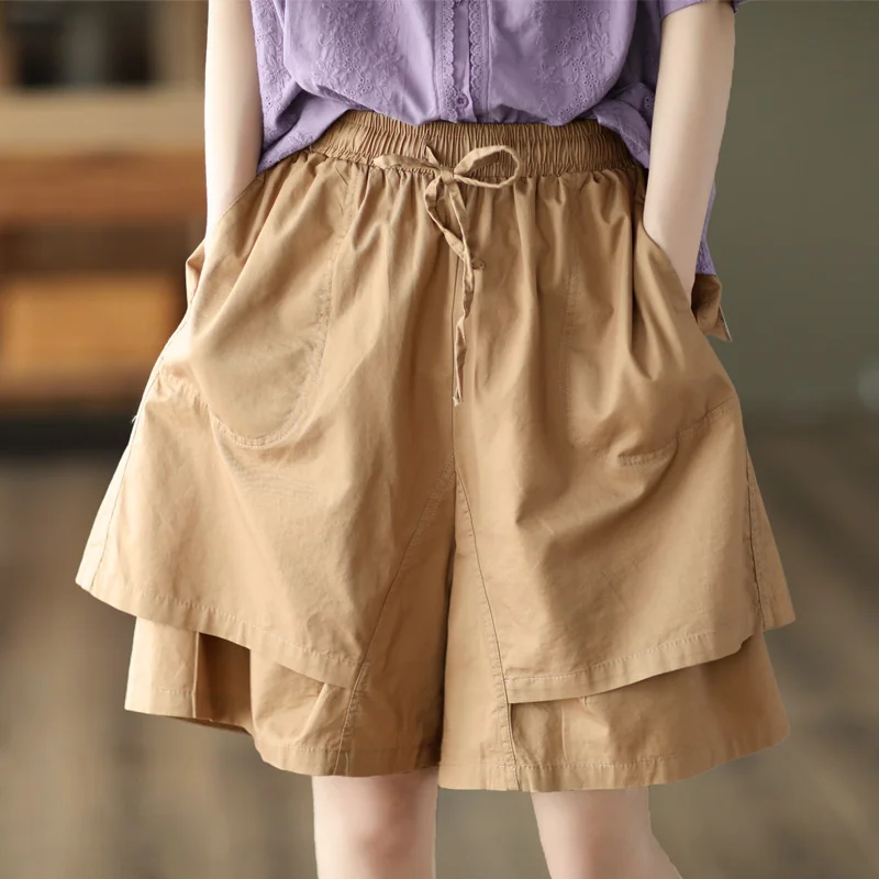 

NINI WONDERLAND New 2023 Summer Casual Shorts Women Elastic Waist Loose Shorts Female Solid Color Cotton Short Pants