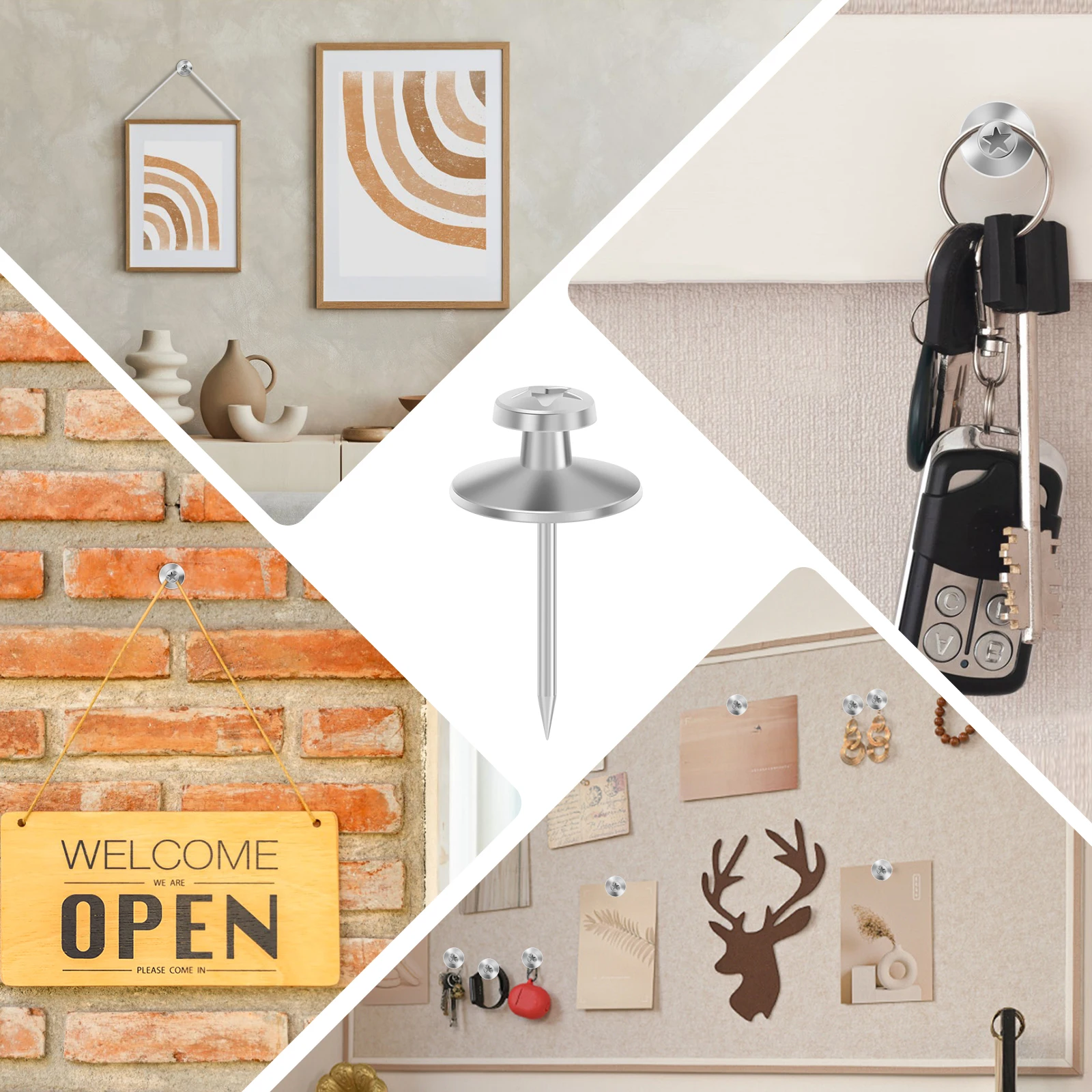 Juego De 60 Uñas Para Colgar Cuadros De Doble Cabeza, Tachuelas Para El Pulgar Para Colgar En La Pared, Pasadores Resistentes, Ganchos Para Colgar Marcos, Decoración De Pared Apta Para Inquilinos
