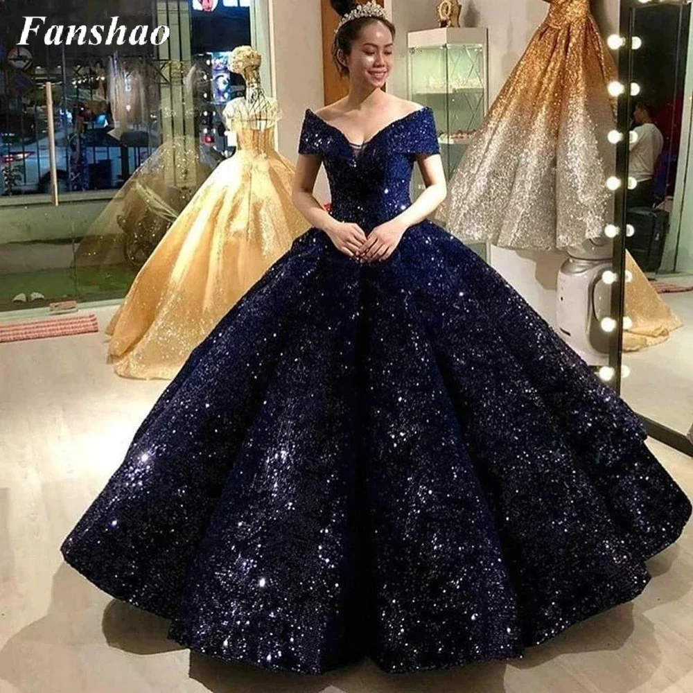 

Женское платье с блестками Fanshao wd587, бальное платье принцессы с открытыми плечами, вечернее платье до пола