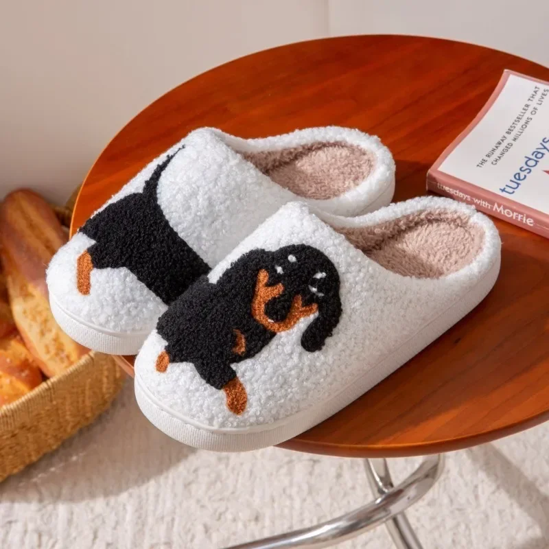 2024 Hot Style European and American Cotton Slippers for Men and Women At Home Winter Dachshund Embroidered Warm Indoor 2