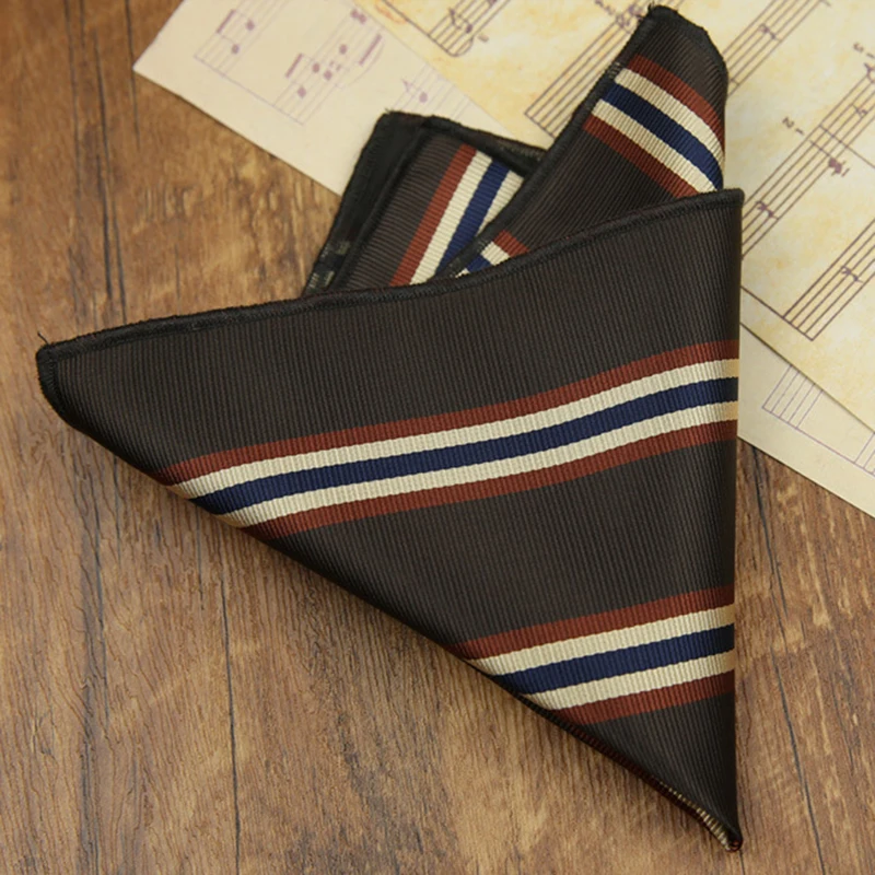 23cm New Classic Striped Pocket Square Men Formal Suit Accessories Polyester Green Dots Handkerchief Wedding Fashion Hanky Gift