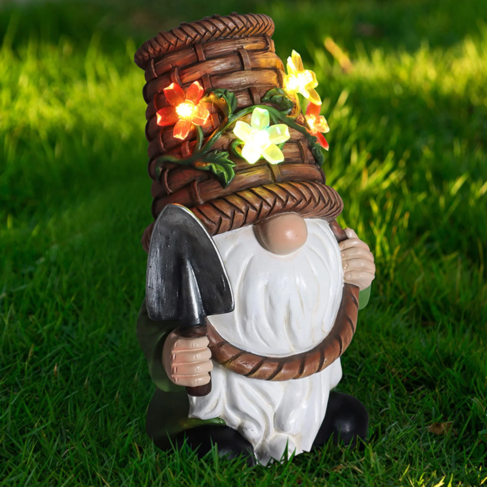 Resin Dwarf Elf Statues Art Handicraft Solar Light Glow Goblin