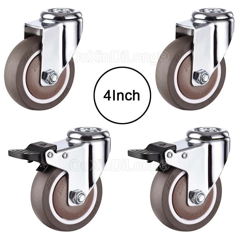 

4PCS Heavy 4Inch Universal Wheels Furniture Roller Rubber Casters With 8.2mm Holes Swivel Casters Bolt Hole Locking Brake FG1283