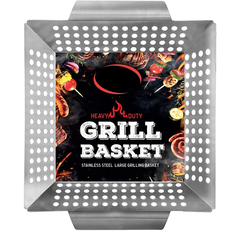 Grill Basket for Veggies Stainless Steel Large Vegetable BBQ for Charcoal and Gas Grill LMETJMA JT58