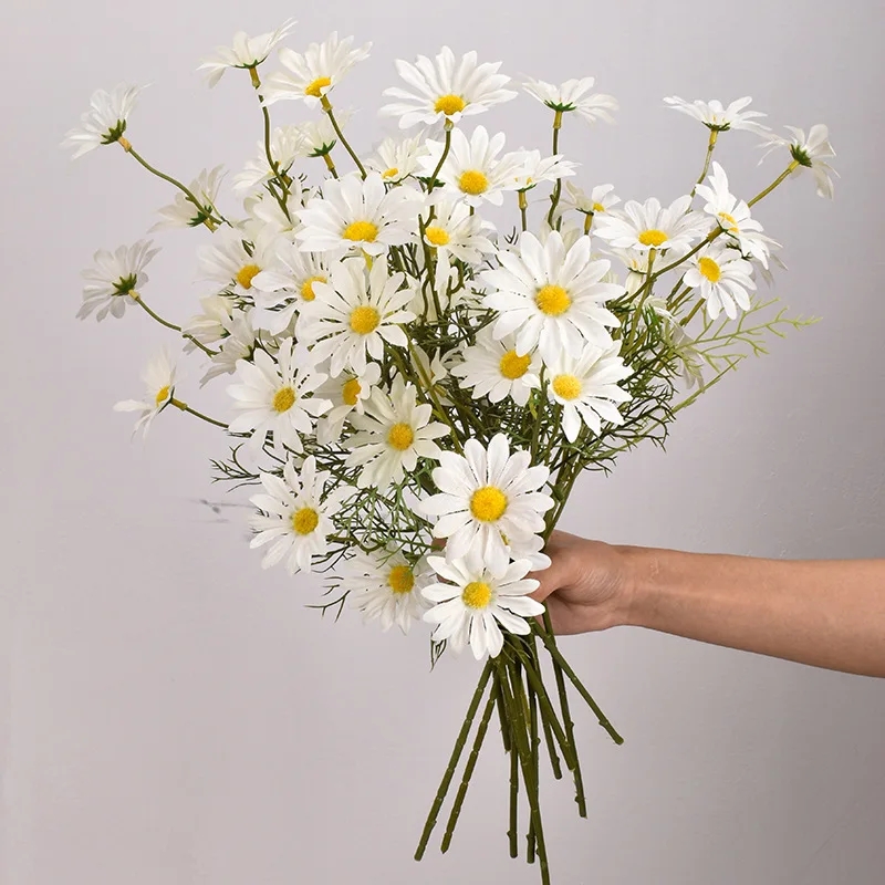 2 Bouquets De Marguerites Artificielles Blanches - 25 Cm - Décoration Maison, Mariage, Fête - Fleurs En Soie Plastique