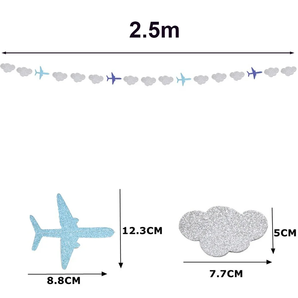 Airplane Clouds Garland Glitter Plane Paper Garland Decorations for Birthday Backdrop Aviation Pilot Theme Party Baby Shower