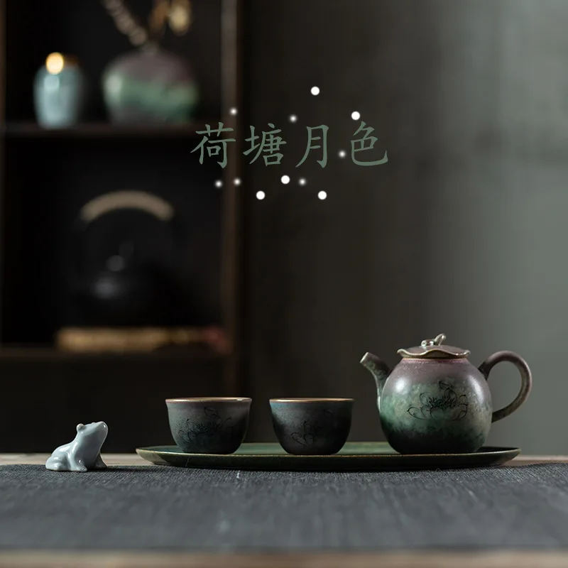 

The Lotus Pool By Moonlight Kung Fu Tea Set Simple Office Household One Pot Two Cups Ceramic Teapot Tea Tray Ceramic Tea Set