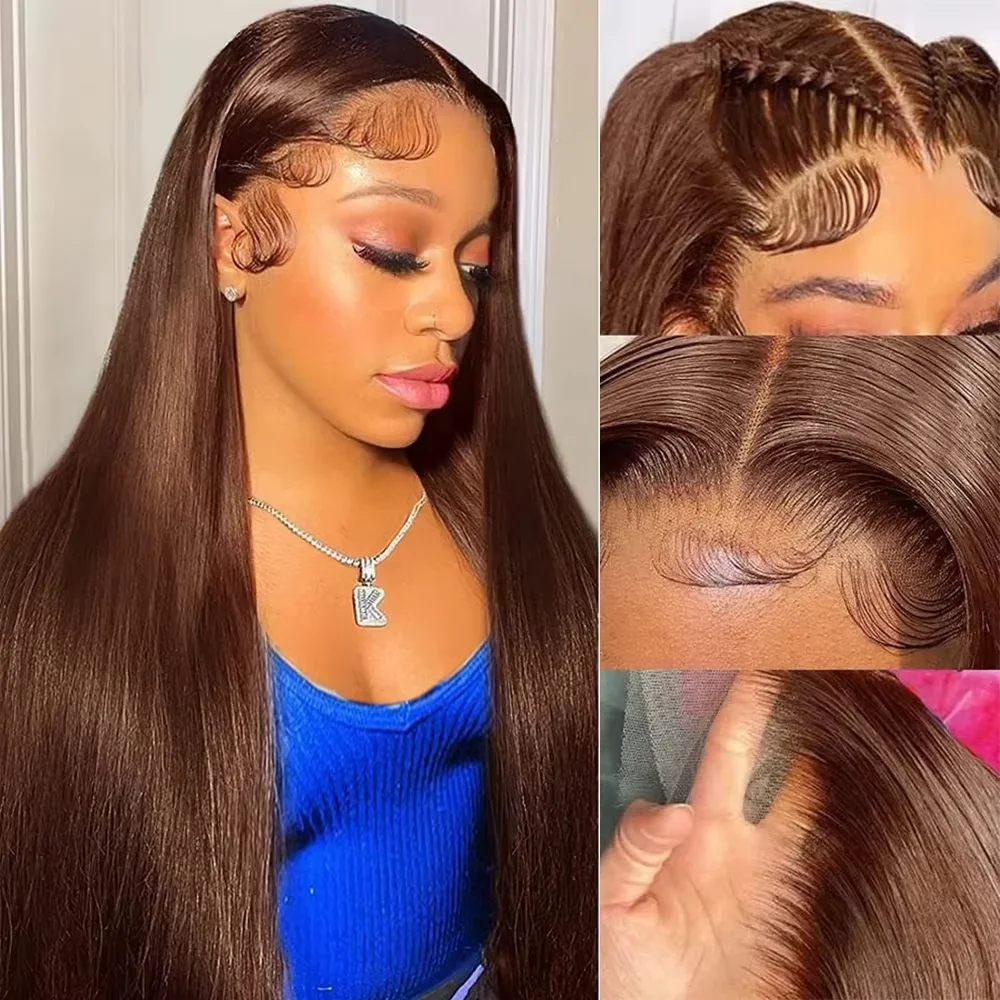 Bone Straight 13x6 Lace Frontal Wig 18-46 Inch 220 Density #4 Chocolate Brown HD Lace Front Brazilian Human Hair Wig For Women 2