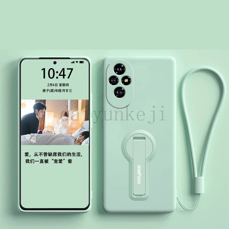 Liquid Silicone Protective Phone Case with Holder & Lanyard - Durable Back Cover