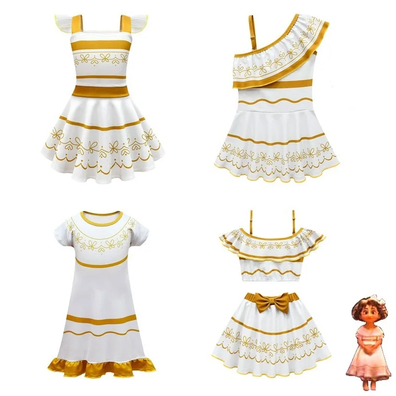 Encanto Girls Charm Dresses Carnival Summer New Children Princess Mirabel Dress Birthday Party Madrigal Csoplay Costume Per Bambini
